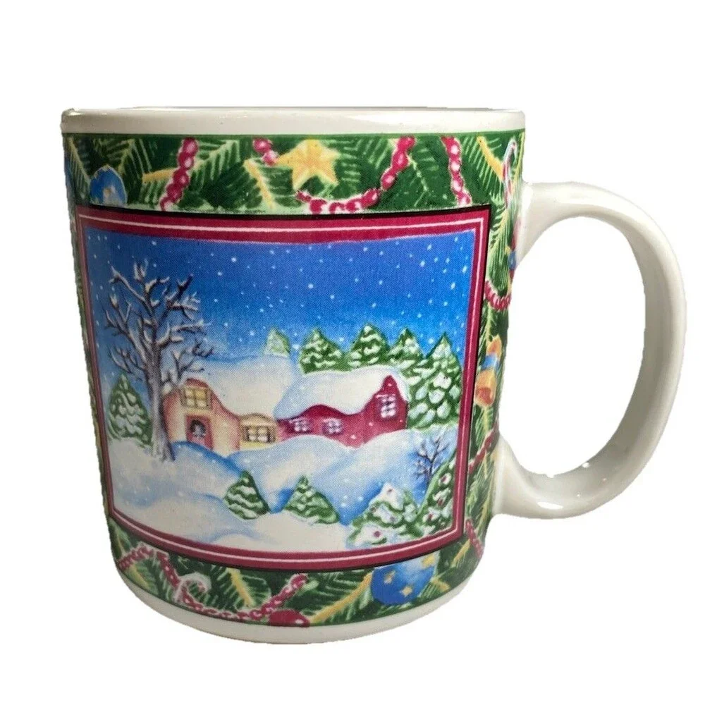 Vintage Sakura Christmas Scene Mugs by Sue Zipkin – Set of 4 (1995)